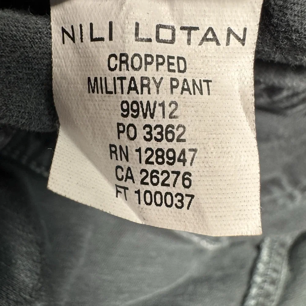 Nili Lotan Cropped Military Pant Size 2 Utility Jogger Black Faded Zip Ankle USA